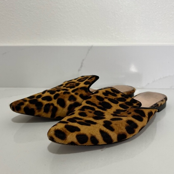 J. Crew AB096 Marina Leopard Calf Hair Pointed Toe Slip On Slide Flats M… - Picture 1 of 11